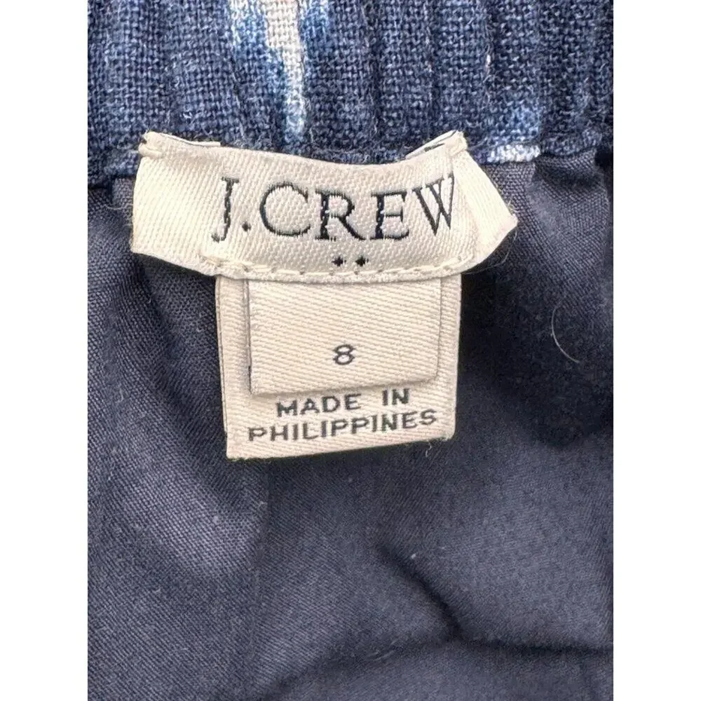 J.Crew Navy Ikat Print Mini Skirt Scalloped Hem Linen Cotton Women's 8